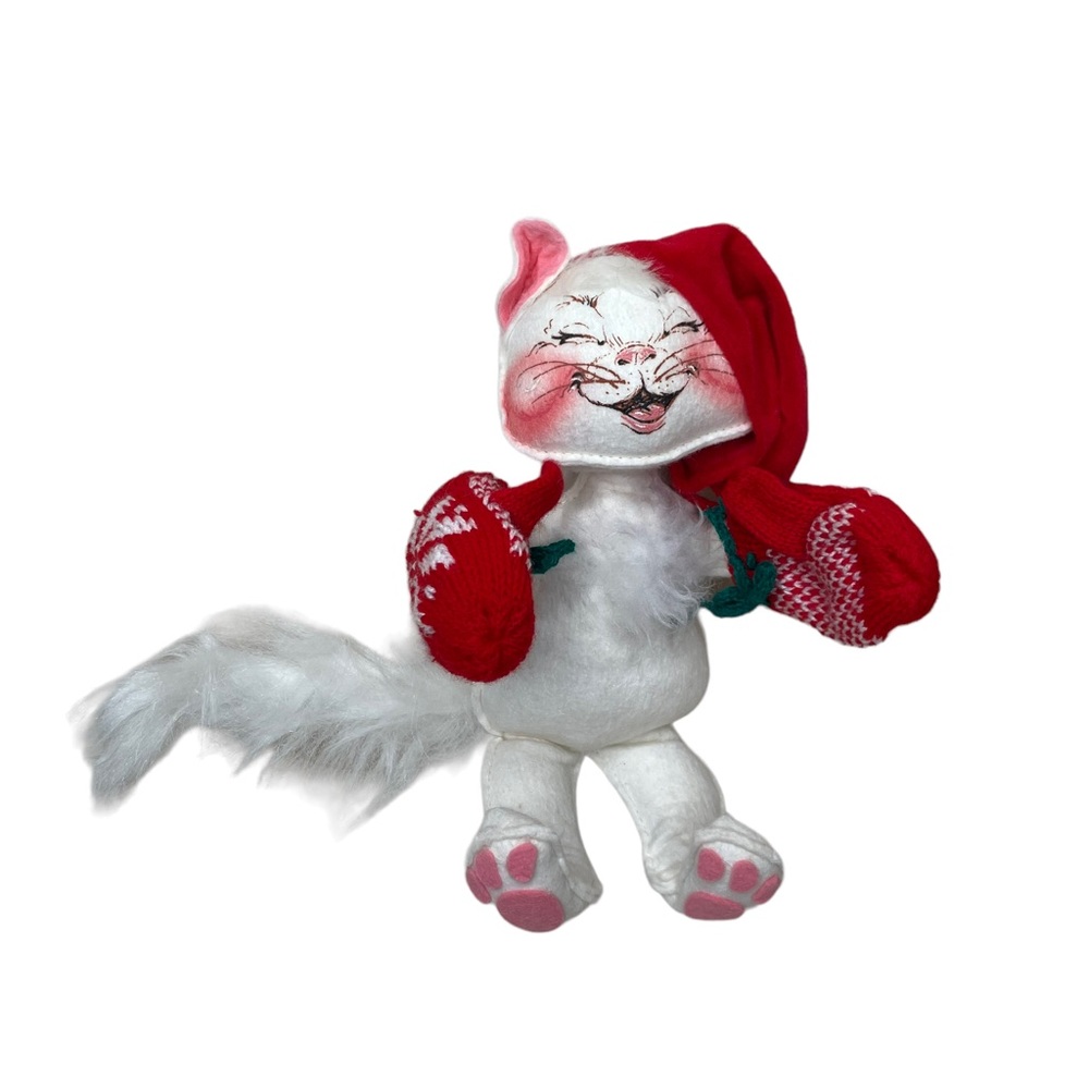Annalee Mobilitee Doll Kitten Christmas Holiday White Cat Vintage 1990s